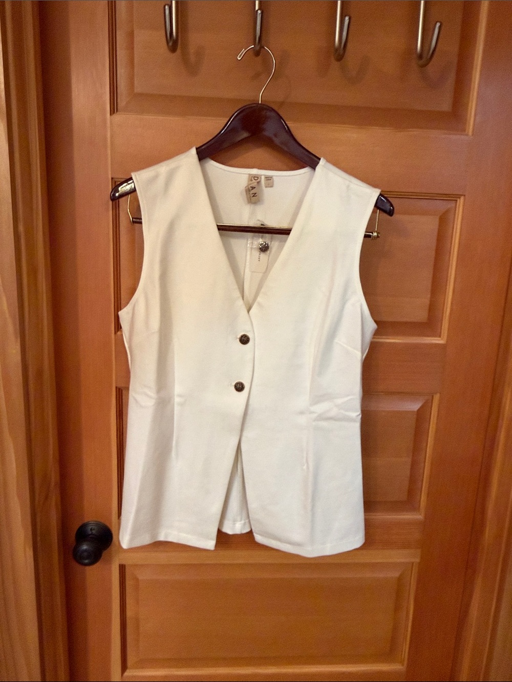 dolan Cream Sleeveless V-Neck Button Front Vest